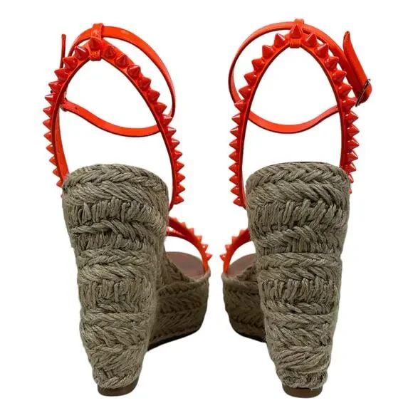 Christian Louboutin Mafaldina Zeppa 120 Wedge Sandal Orange Size 40 - Picture 8 of 15